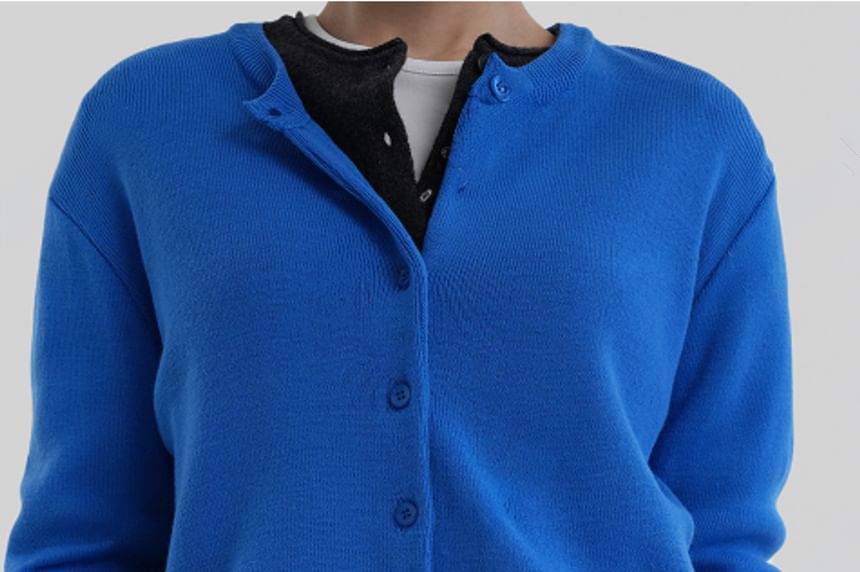Long-Sleeve Button-Up Plain Cardigan