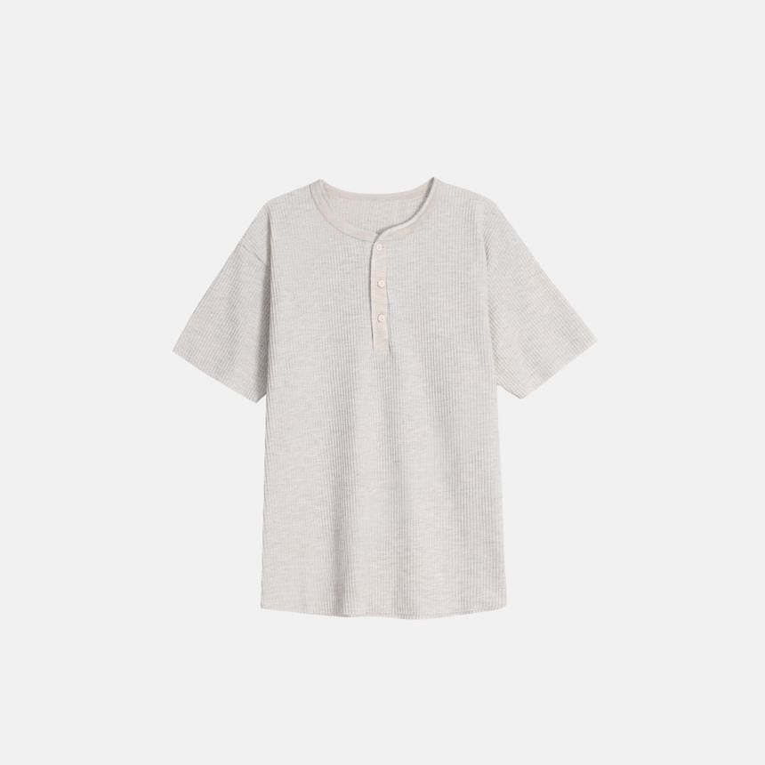 Short-Sleeve Plain Henley T-Shirt