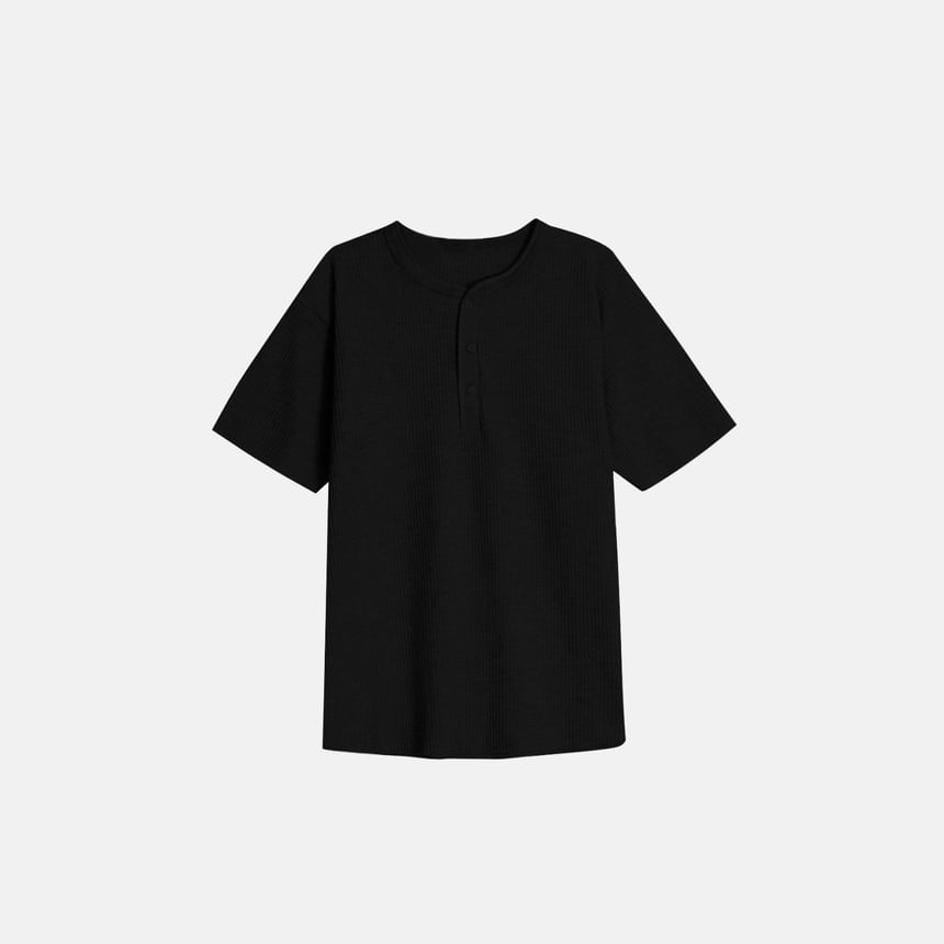 Short-Sleeve Plain Henley T-Shirt