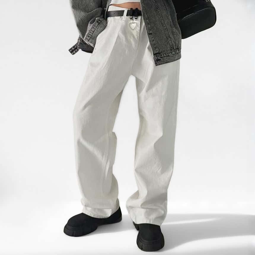 Mid Waist Loose Fit Straight Leg Jeans