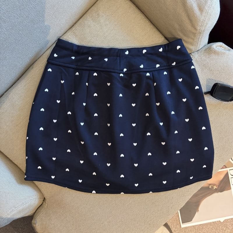 Drawstring Waist Heart Print Mini Pencil Skirt