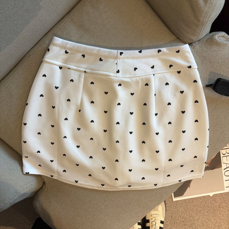 Drawstring Waist Heart Print Mini Pencil Skirt